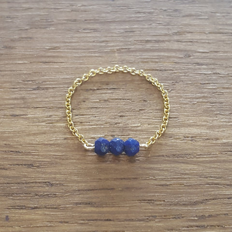 Bague Chaîne 3 perles Lapis Lazuli
