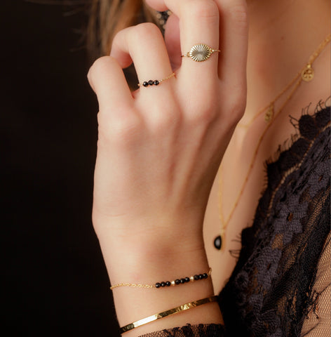 Bracelet perles Agate Noire